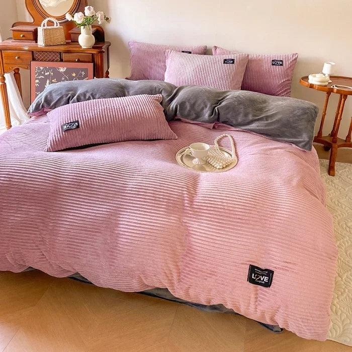 Thick Solid Color Velvet Duvet Cover Warmth Comforter Cover Double Soft Quilt Cover