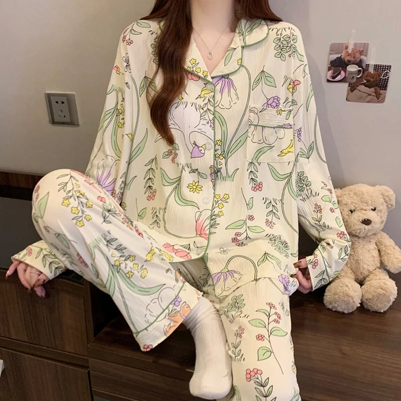 Cutie Long Sleeve Top & Elastic Waist Pants Pajamas Set