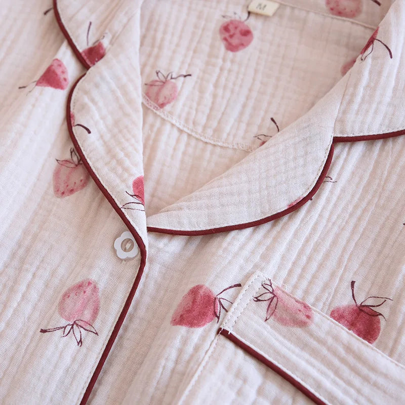 Japanese Short-sleeved Shorts Two-piece Ladies Cotton Crepe Cute Fresh Loose Set
