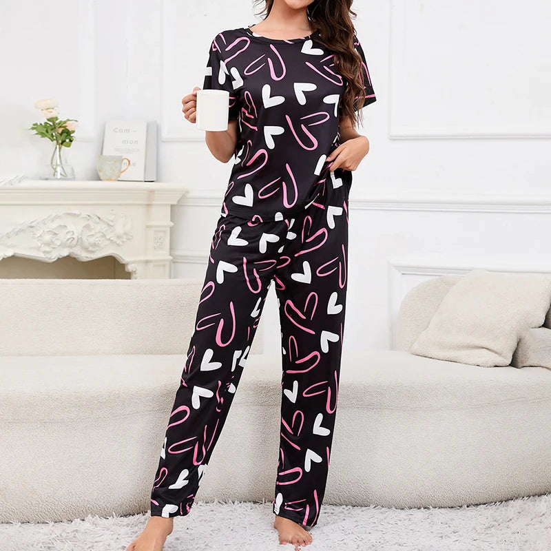 Soft Cozy Short Sleeve Tops & Shorts and Pants Sleepwear 3 Piece