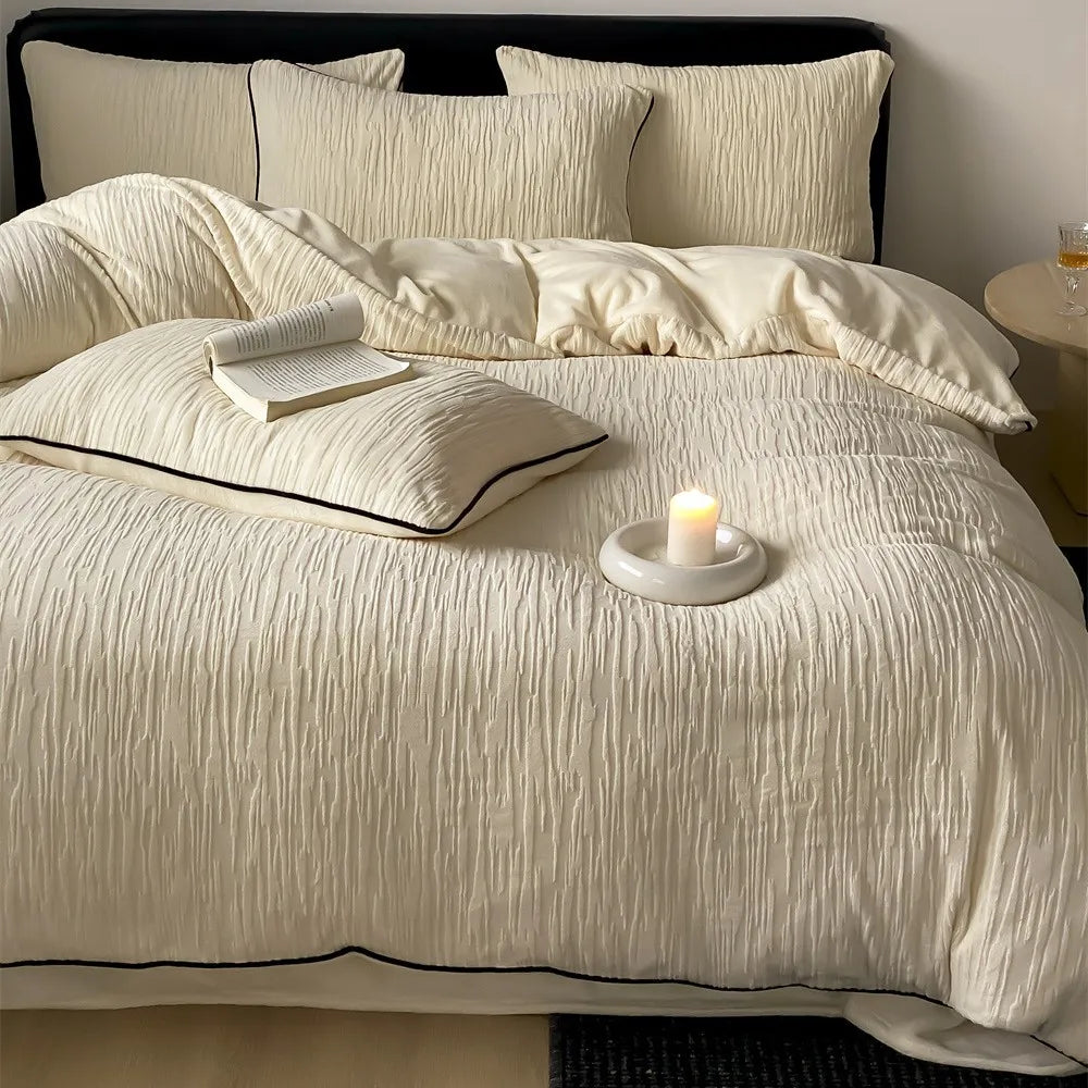 Thickened Warm Light Luxury Simple Carved Fleece Four-Piece Set Milk Fleece Bed Sheet Quilt Cover