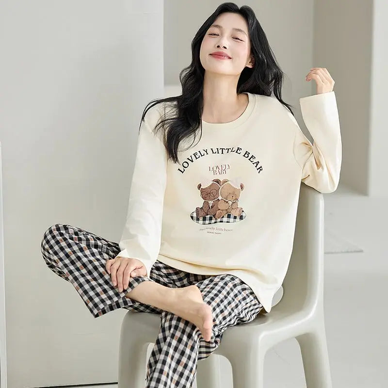 Cute Illustration Cartoon 100% Cotton Pajama Sets