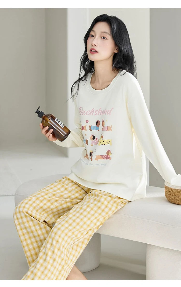Cute Illustration Cartoon 100% Cotton Pajama Sets