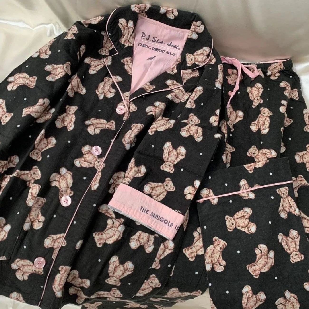 Women's Pajamas Set Cute Cartoon Print Sleepwear Top&pants Two-piece Soft Cotton Femme Nightwear