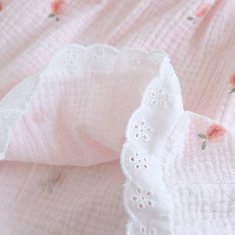 Short-sleeved Short Two-piece Set 100% Cotton Crepe V-neck