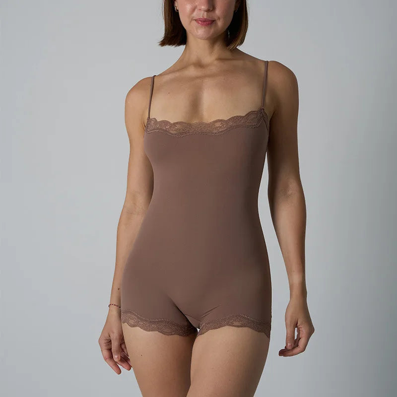 Sexy Lace Patchwork Camisole Square Neck Spaghetti Strap Onesie