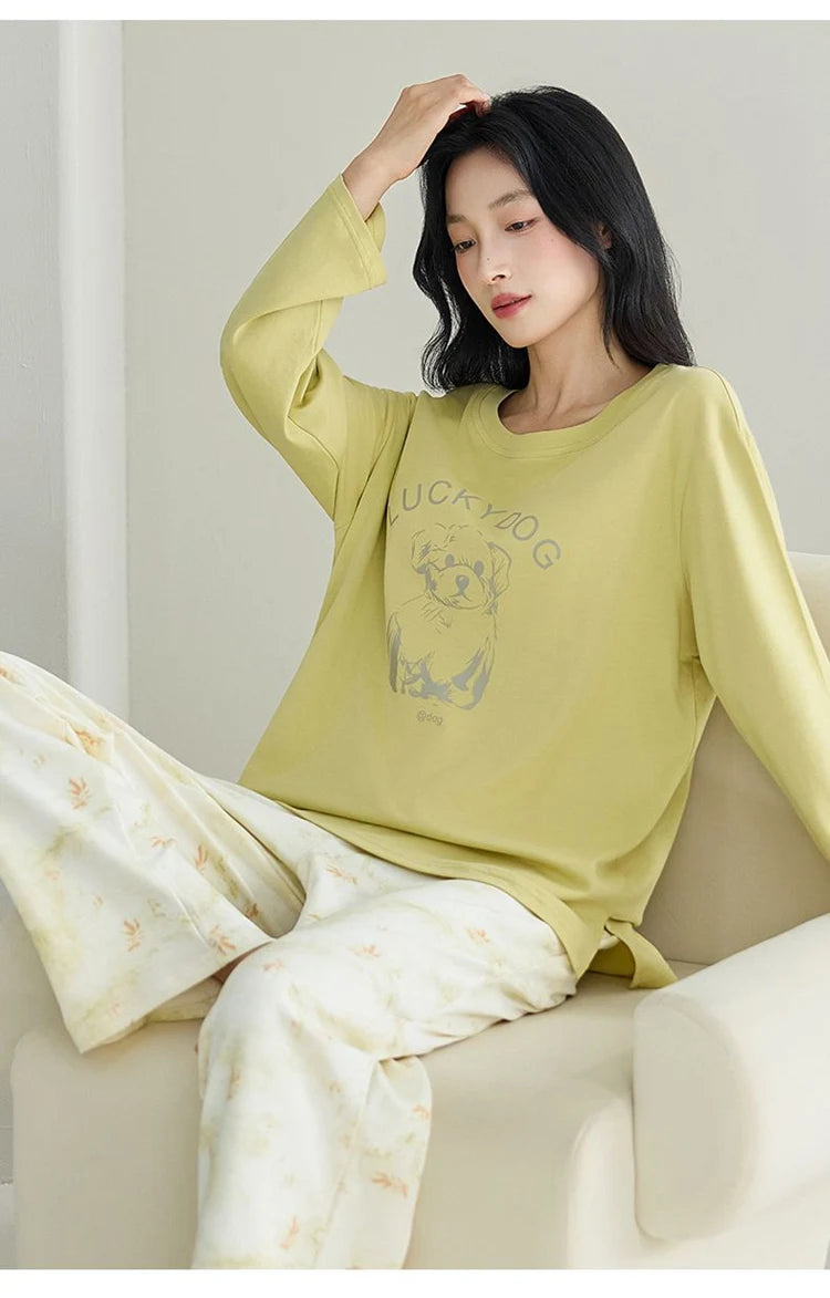 Cute Illustration Cartoon 100% Cotton Pajama Sets