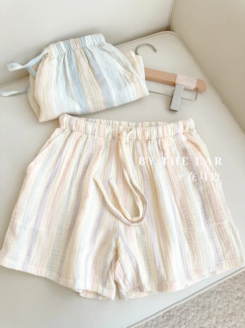 Thin Pure Cotton Bubble Cotton Gauze Sweet Loose High Waist Full Cotton Shorts