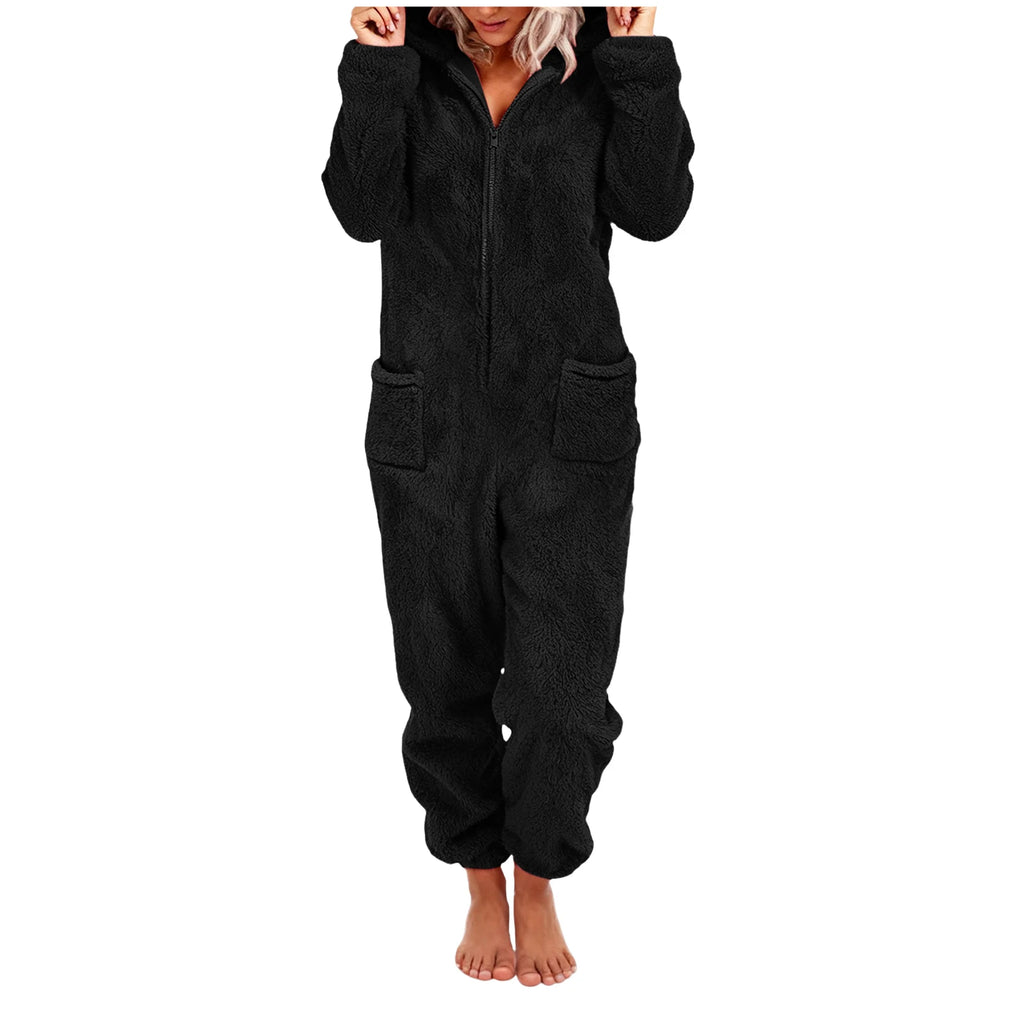 One-Piece Hooded Warm Flannel Long Sleeve Thickened Romper