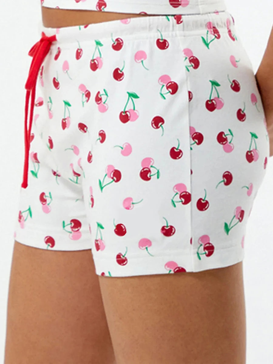 Lightweight Cotton Pajama Shorts with Elastic Waistband Cute Design