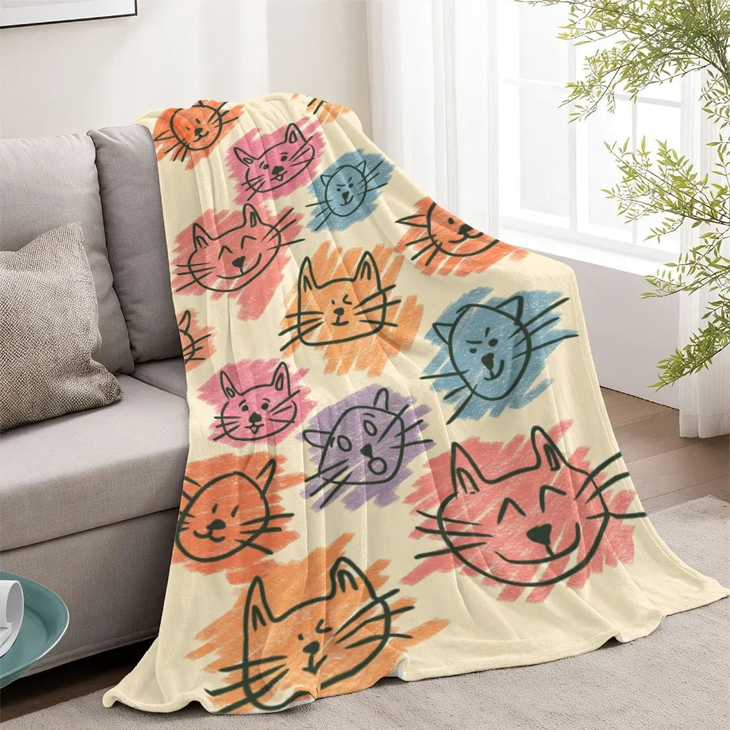 Cute Cat Face Flannel Throw Blanket