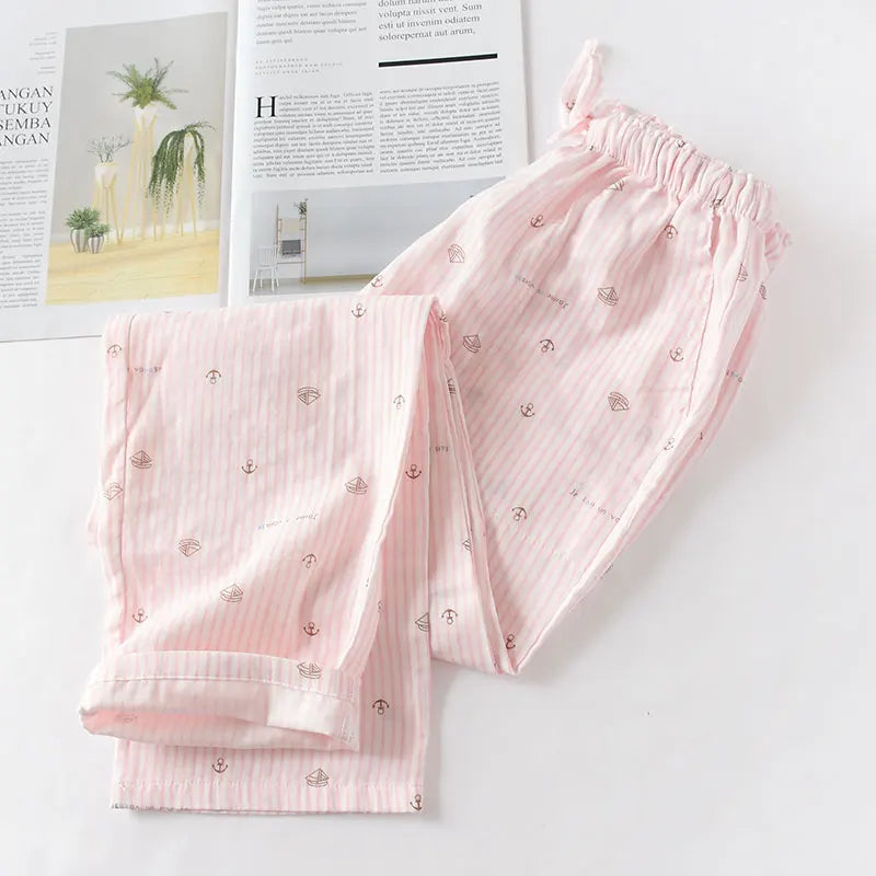 Casual Women Cotton Double Gauze Thin Sleep Pants Sleep Bottoms