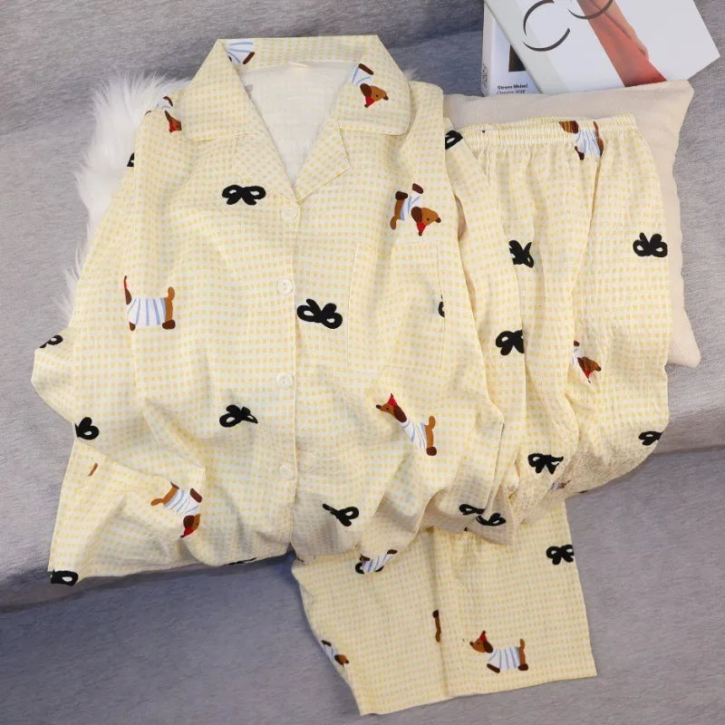 Cute Dachshund Dog Print Pajamas Set