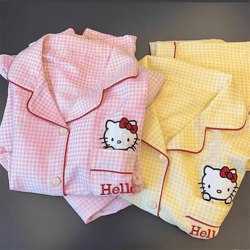 Hello Kitty Kuromi Anime Kawaii Cartoon Loose Sleepwear Pajamas Sets