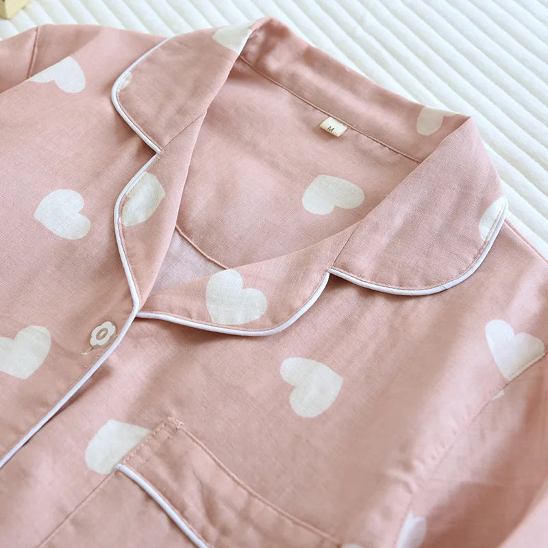 Women's 100% Cotton Long Sleeve Pants Two Piece Love Lovely Sweet Home Set