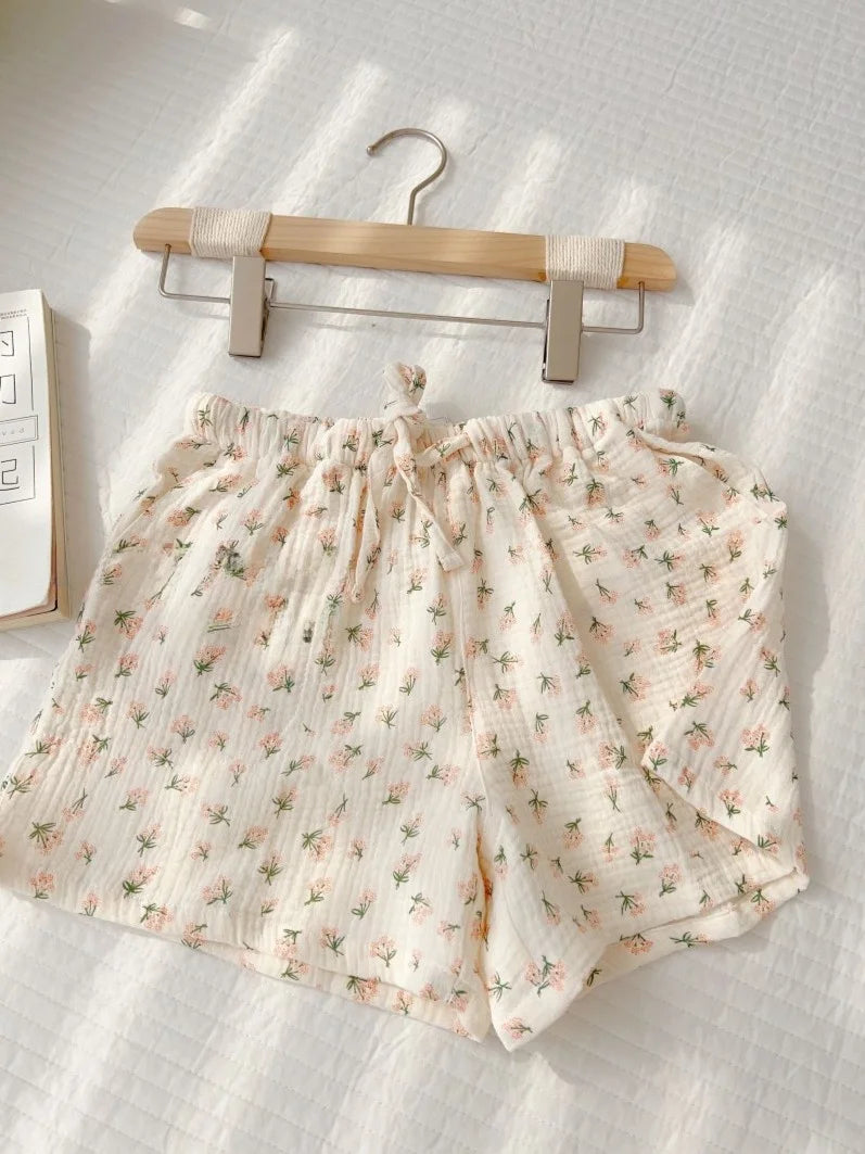 Thin Pure Cotton Bubble Cotton Gauze Sweet Loose High Waist Full Cotton Shorts