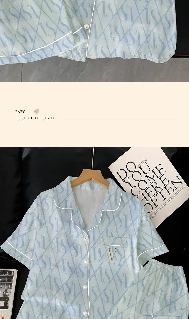 VS Short-Sleeved Shorts Pajamas Silk Pajamas Two-Piece Set