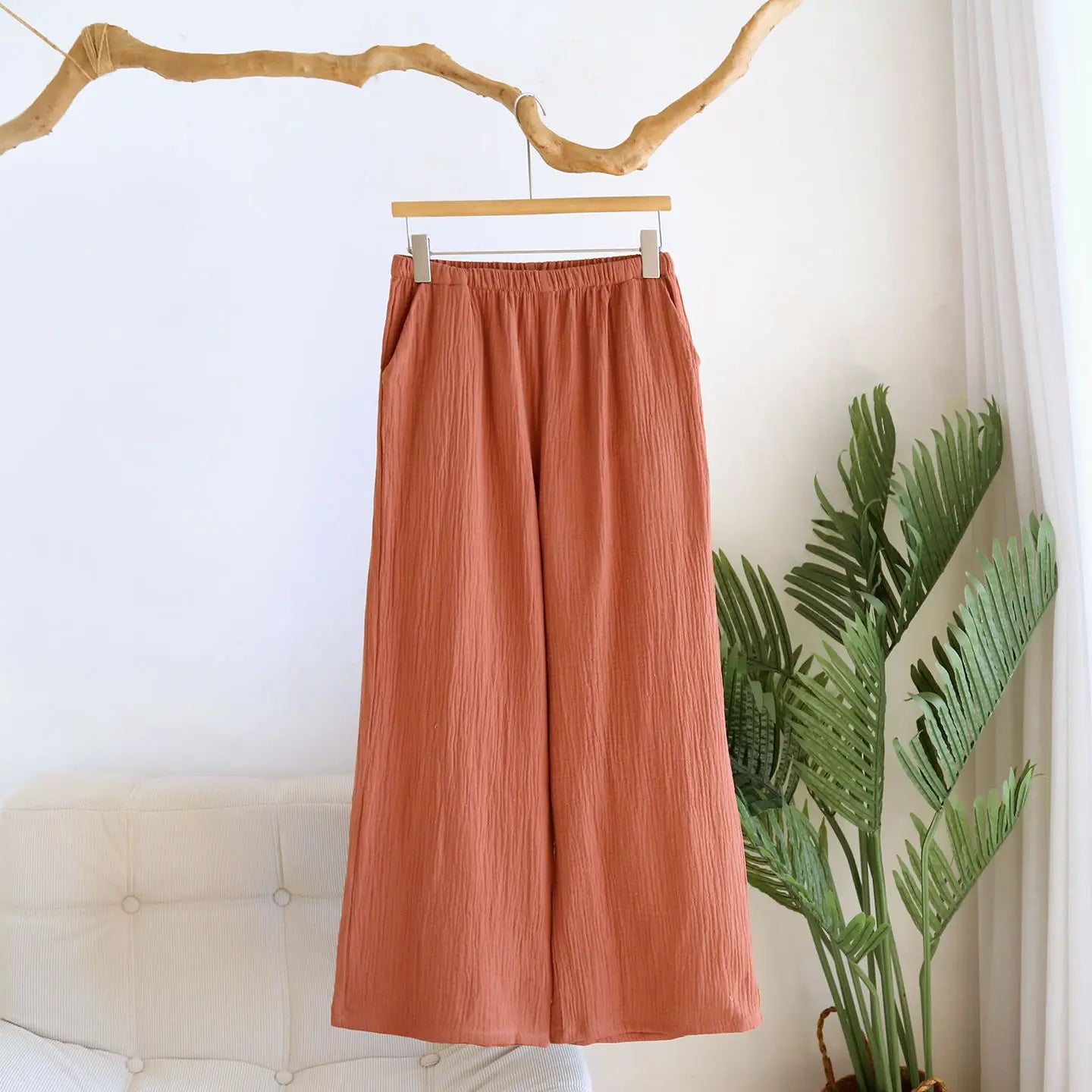Solid Color Wide-leg Pants Double-layer Cotton Pajama Pants Thin Style Loungewear