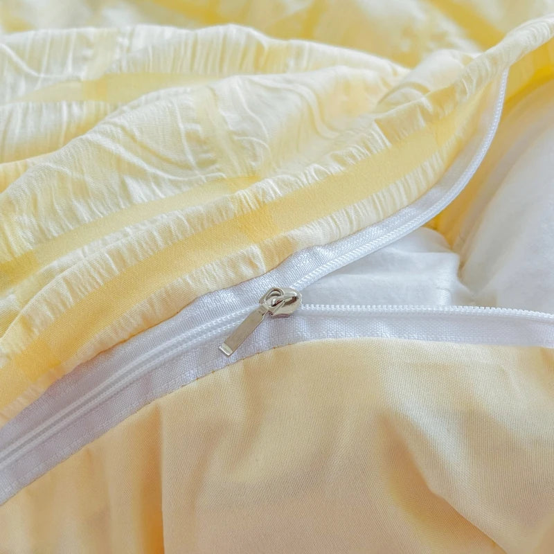 Puffy Check Bubble Fabric Set Duvet Pillowcase Bedding Sheet Quilt Cover Set