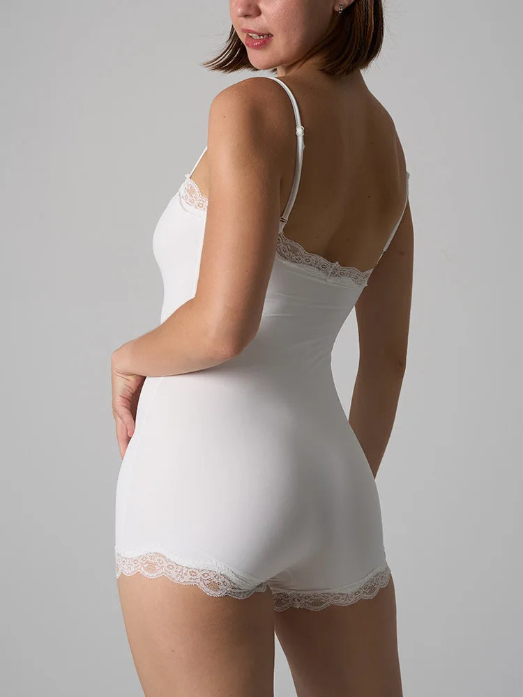 Sexy Lace Patchwork Camisole Square Neck Spaghetti Strap Onesie