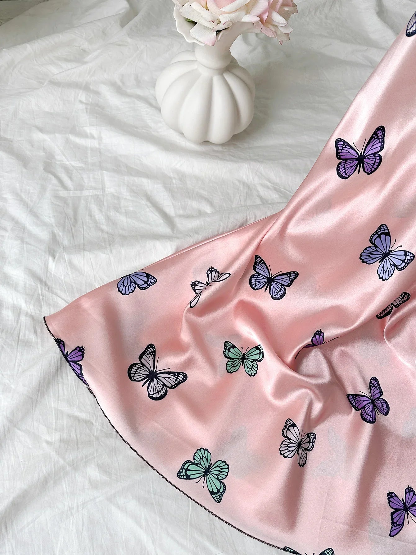 Silk Stain Butterfly Printed Slip Sexy Backless Nightdress