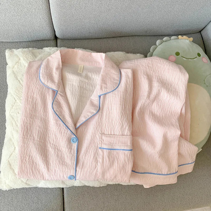 Cloud Soft Cotton ong-Sleeved Top with Long Trousers Sweet and Cute Pajama Set