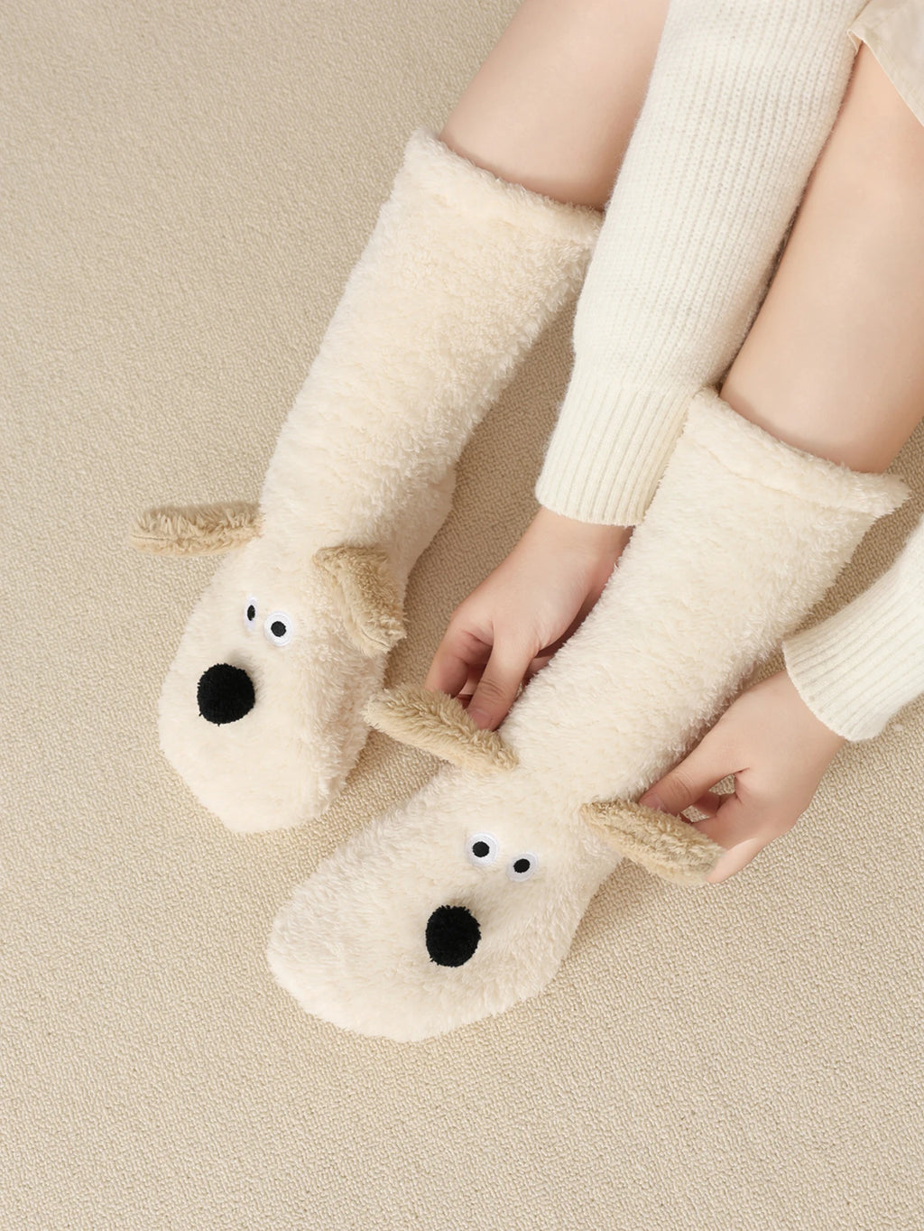 Fluffy Adorable Puppy Plush Cartoon Crew Socks