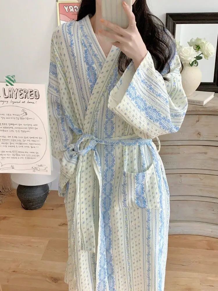 Sweet Floral Striped Nightgown and Pajamas