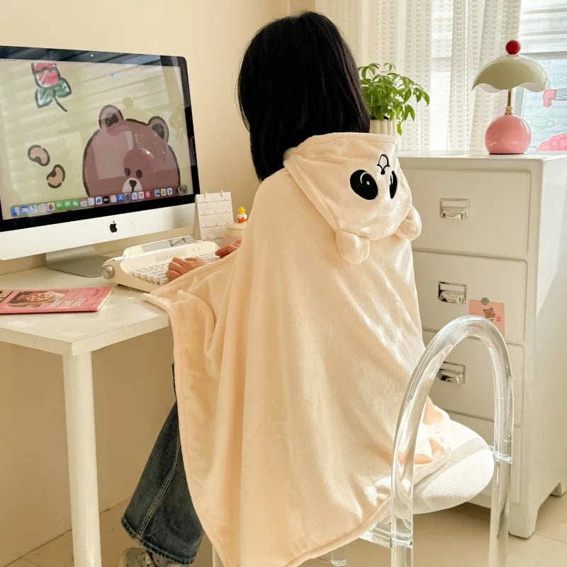 Milk Fleece Shawl Fleece Thickened Cloak Small Blanket Hooded Cape