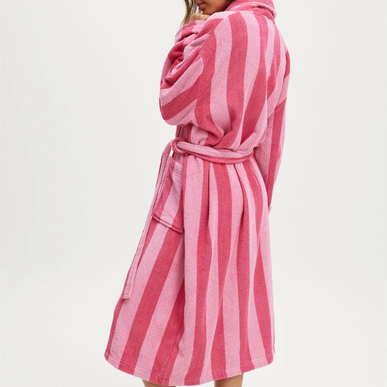 Terry Cloth Bathrobe with Pocket Long Sleeve Knee Length Shawl  Lounge Robes
