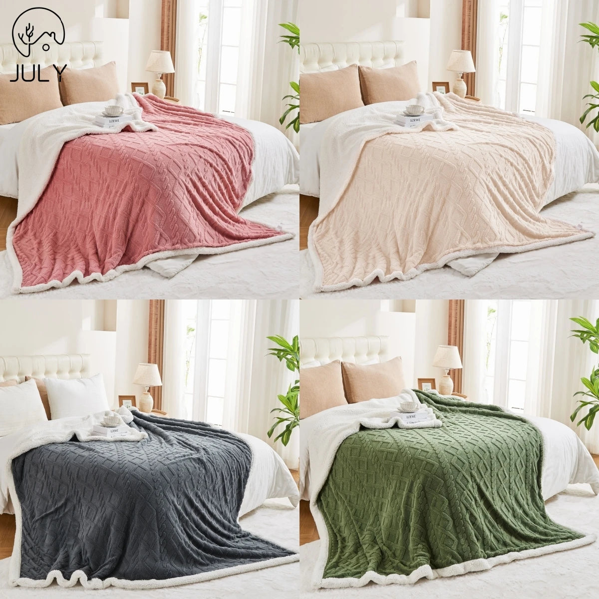 Soft Sherpa Fleece Throw Cable Jacquard Tufted Throw For All Season