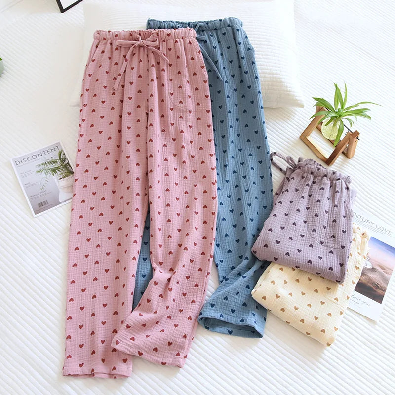 Cotton 100% Love Print Bottoms Sleepwear