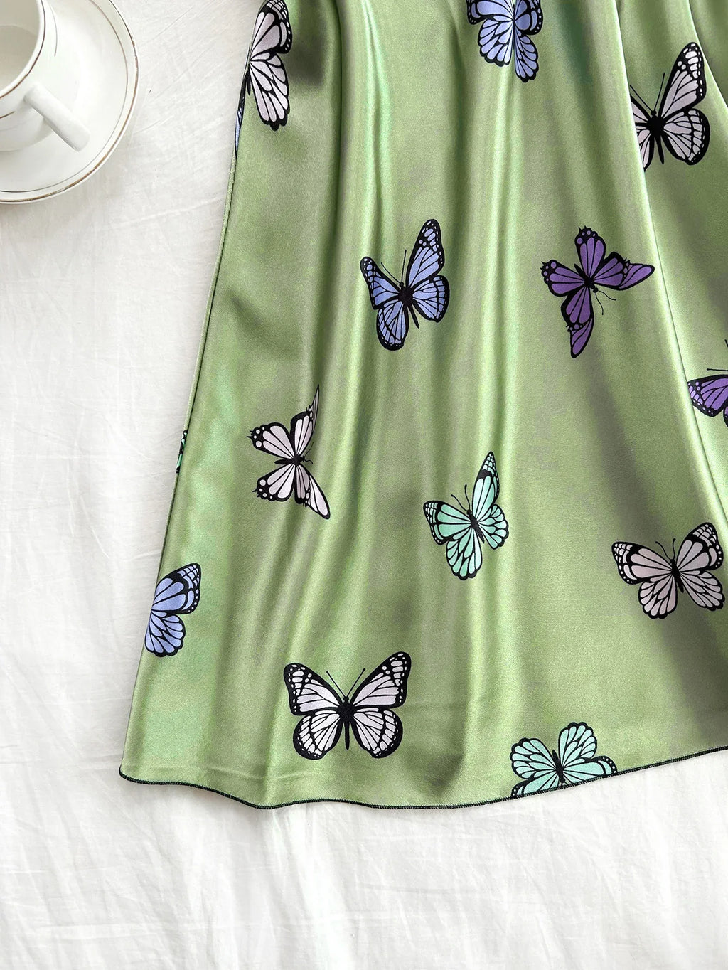 Silk Stain Butterfly Printed Slip Sexy Backless Nightdress