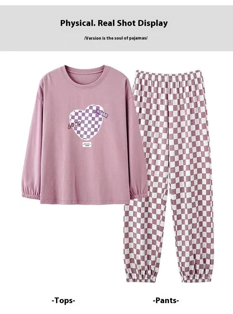 Long-Sleeved Love Plaid Trousers Homewear