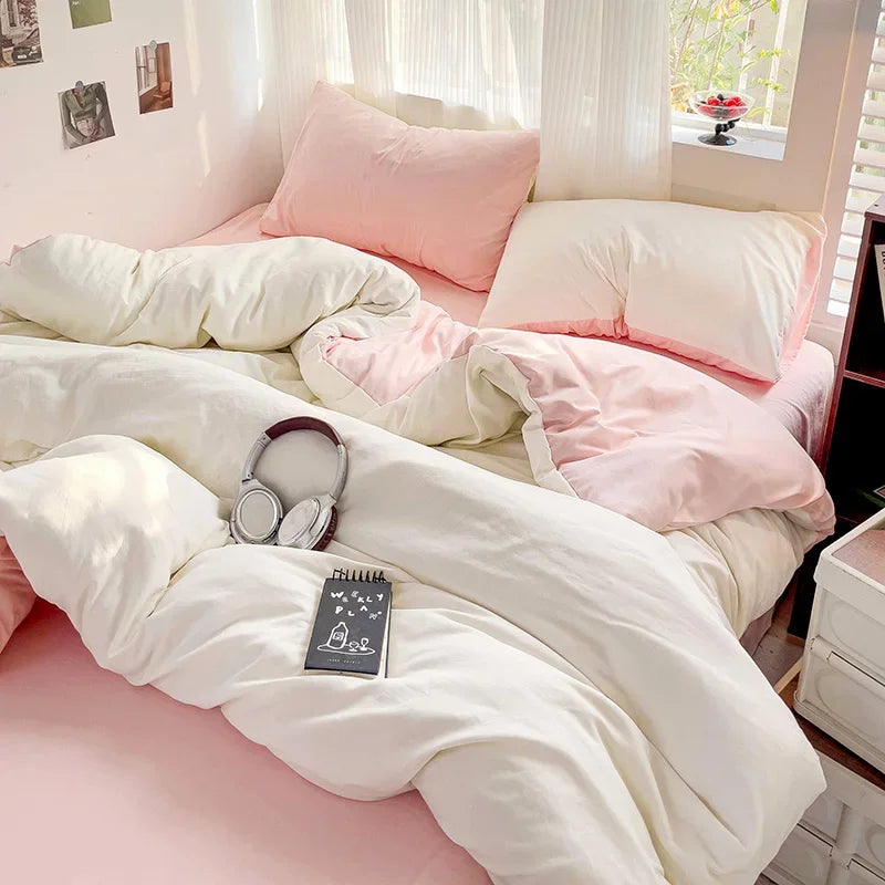 Linen Cotton Bedding Set 4pcs with Sheet Duvet Cover Pillowcases & Bedsheet