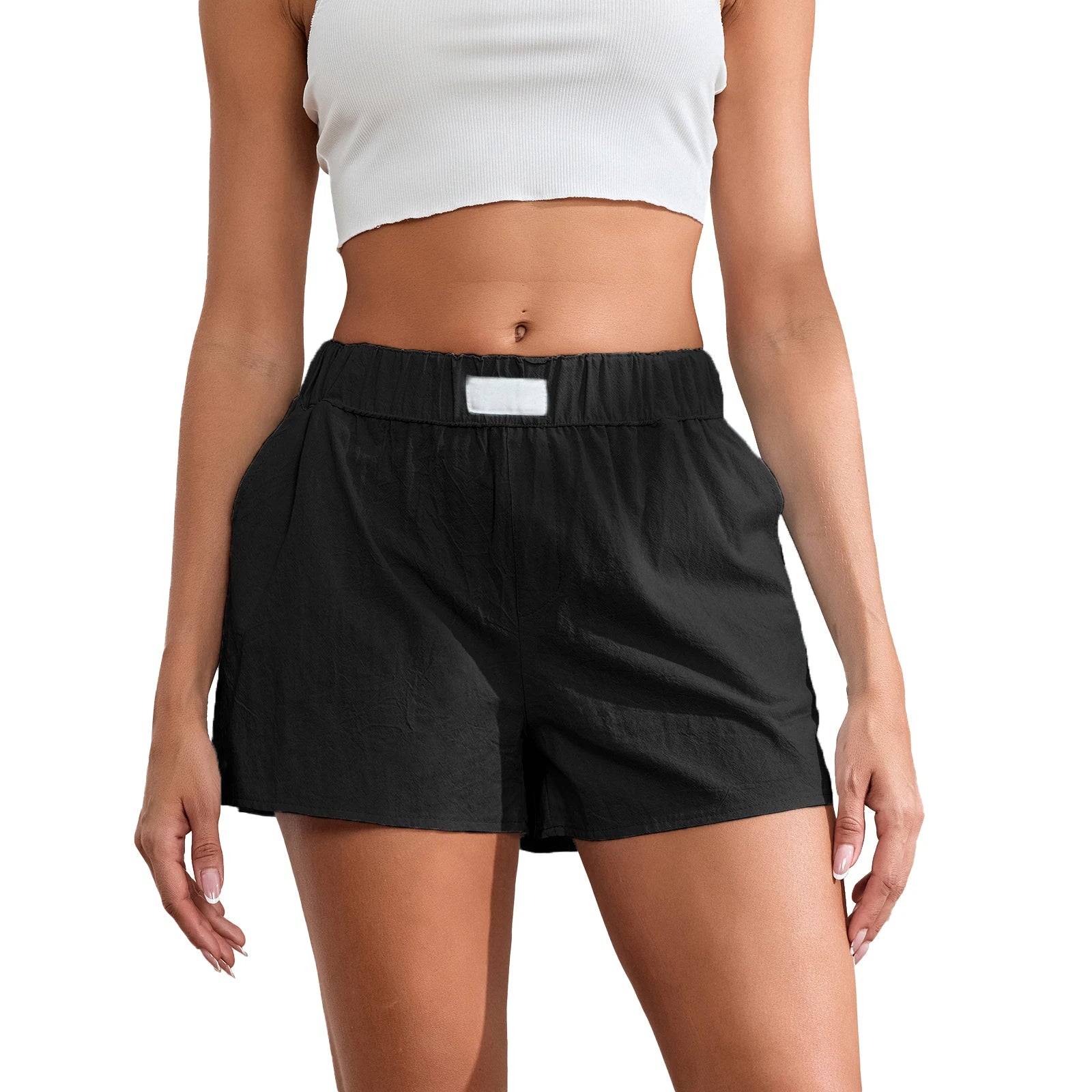 Loungewear Solid Elastic Waist Wide Leg Pajamas Boxers Shorts with Pockets