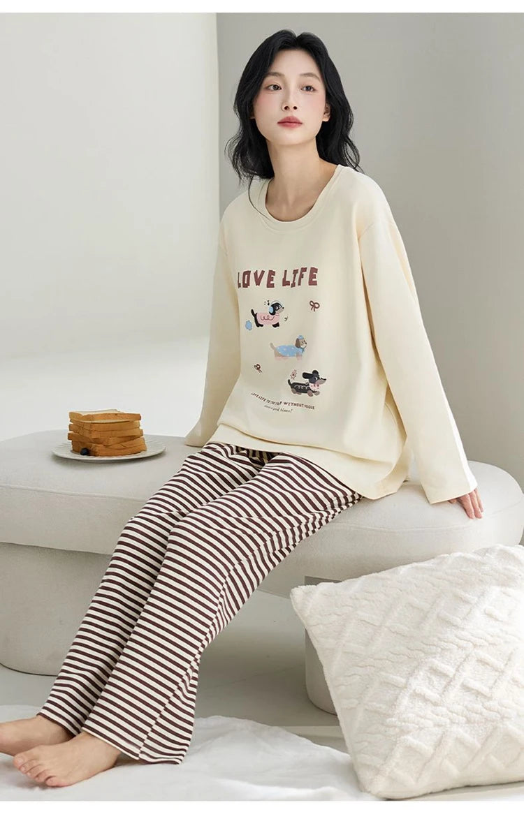 Cute Illustration Cartoon 100% Cotton Pajama Sets