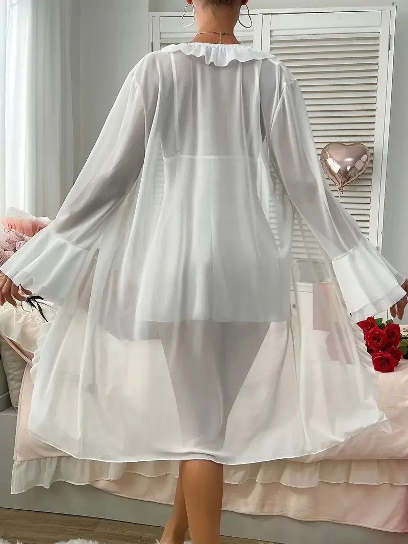Sexy Lingerie with Suspenders Sheer Transparent Nightgown and Lace Trim