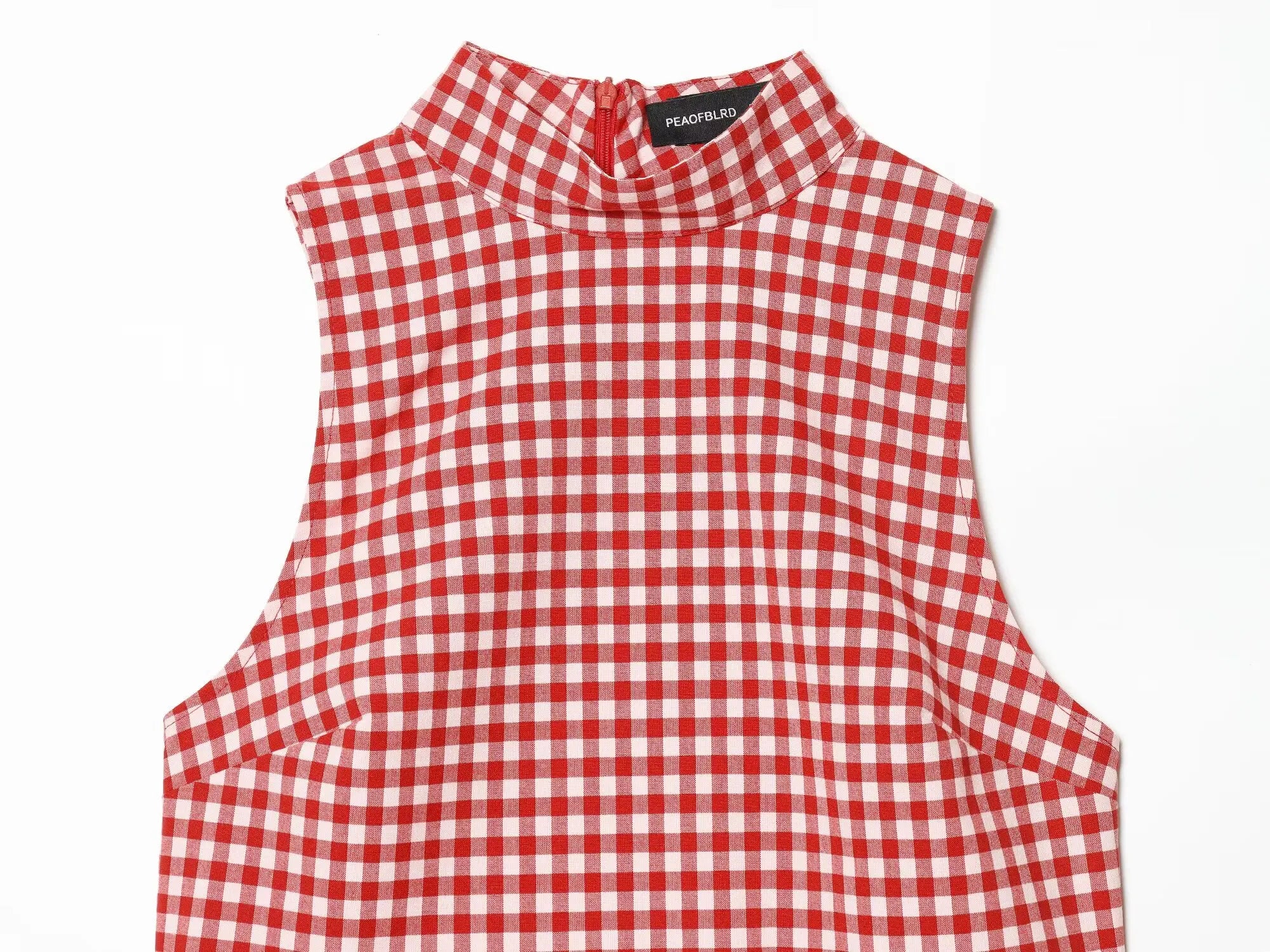 Vintage Red White Plaid 2-Piece Set Collar Zipper Sleeveless Vest+Side Slim Pant