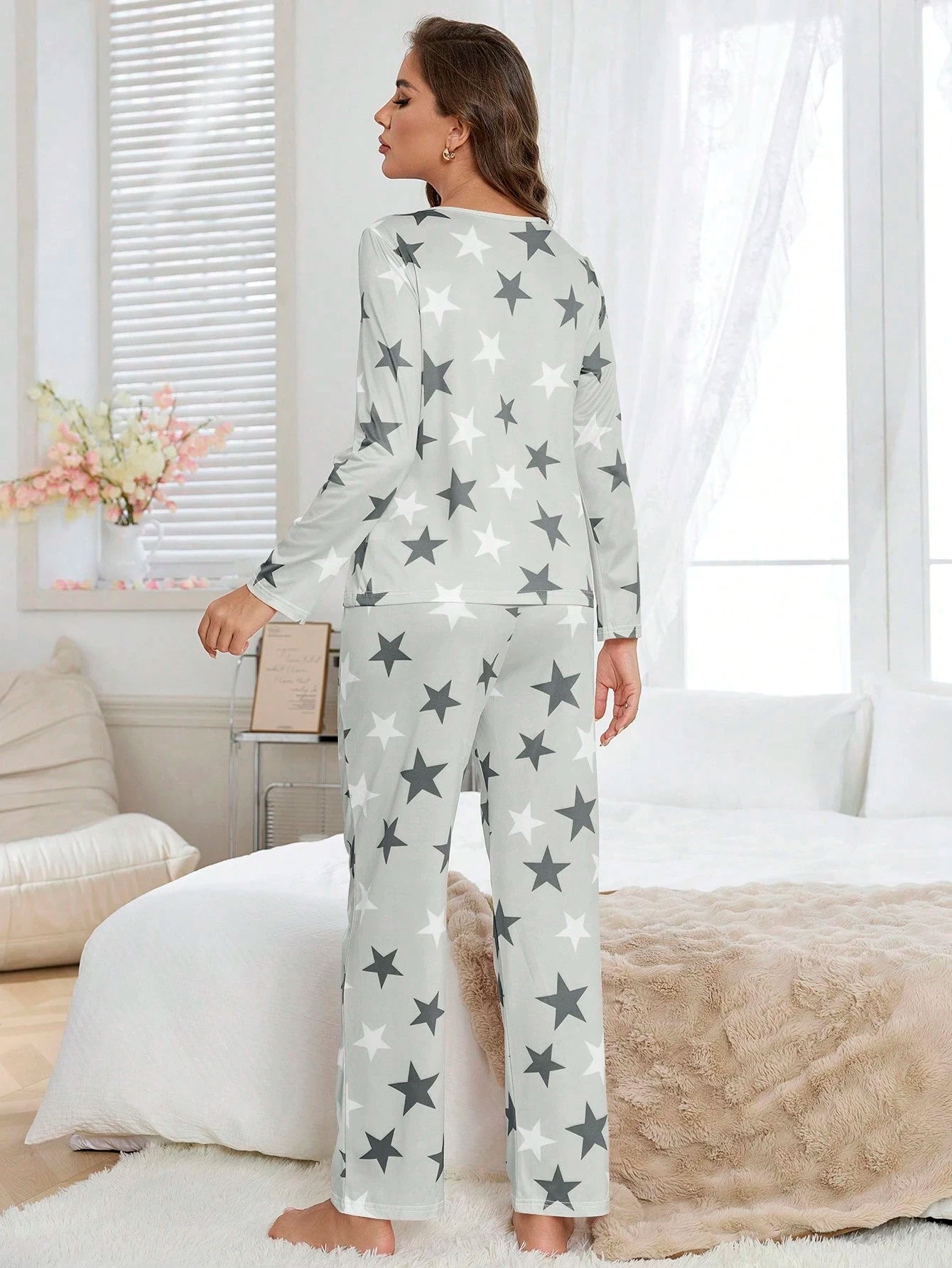 Long-Sleeved Casual Comfortable and Cute Star-Printed Long-Sleeved Pants Set