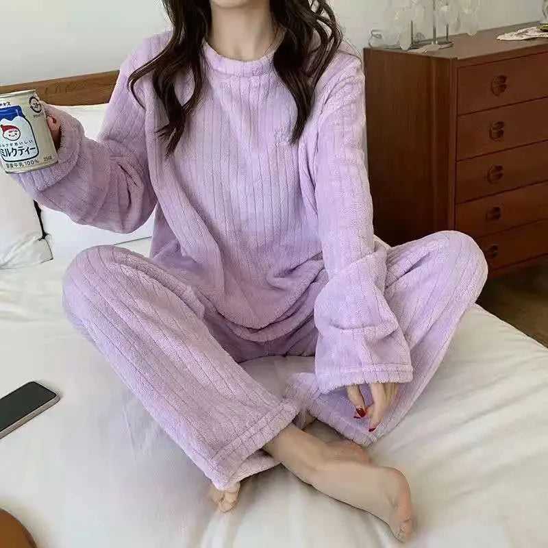 Home-wear Suit Coral Velvet Leisure Pajamas Padded