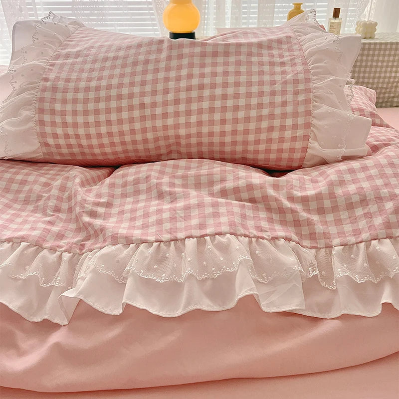 Three Piece Sheet Set Plaid Duvet Cover Set Comfortable Bedding Bedspread for All Season
