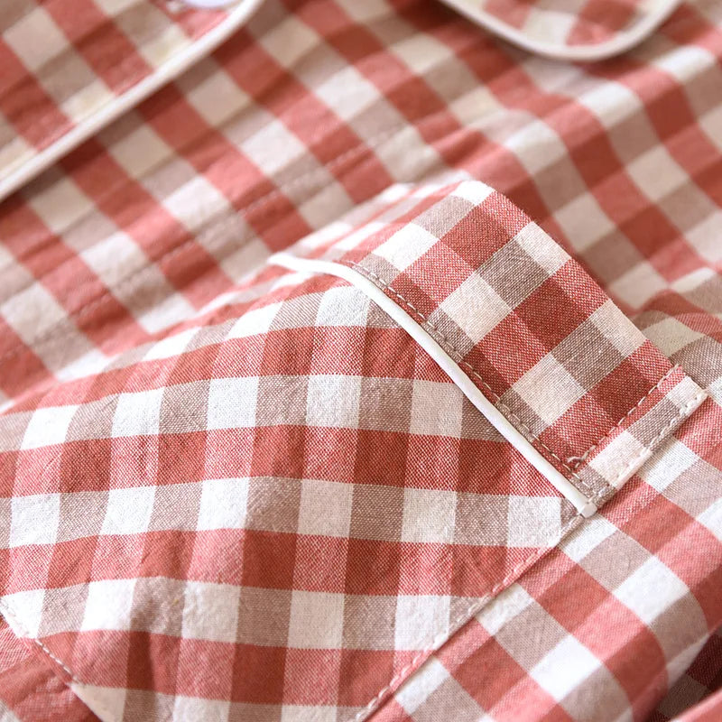 Cotton 100% Plaid Long Sleeve Two Piece Pajama Set