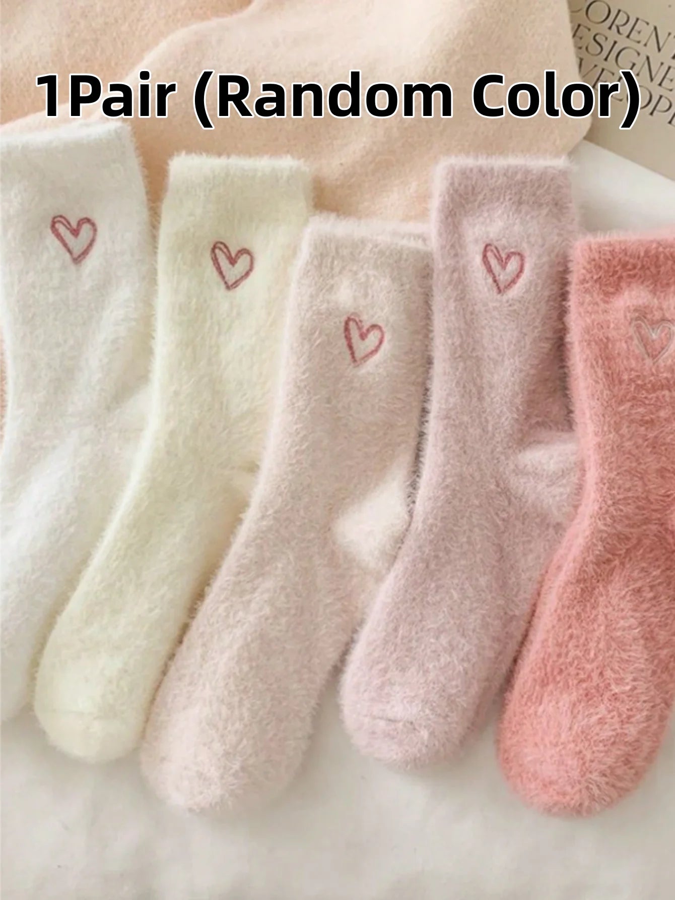 Thick Warm Fuzzy Double Heart Girls Mid-Calf Socks