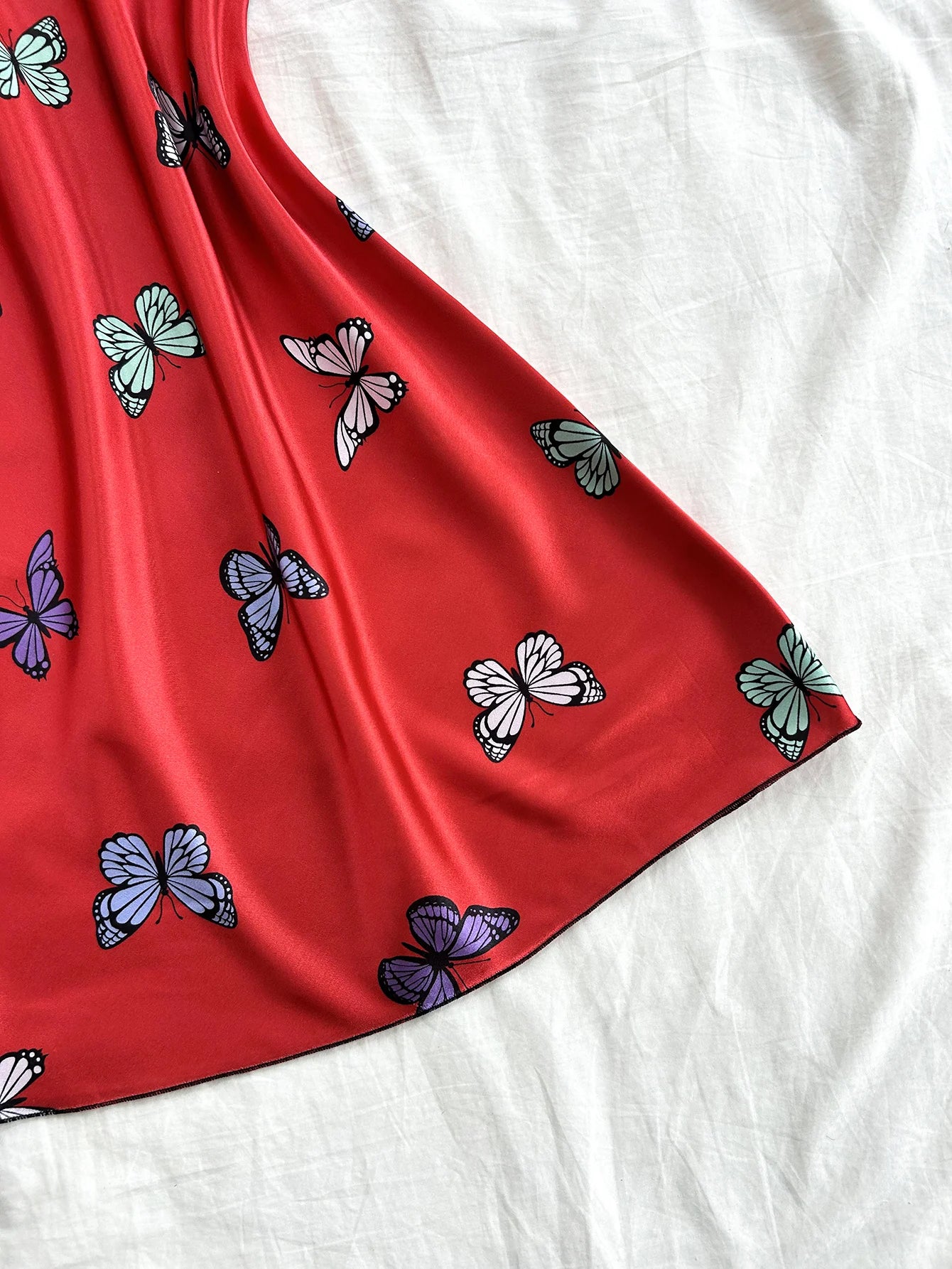 Silk Stain Butterfly Printed Slip Sexy Backless Nightdress