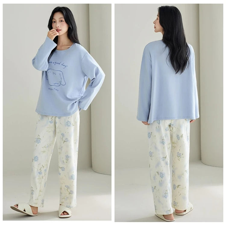Cute Illustration Cartoon 100% Cotton Pajama Sets