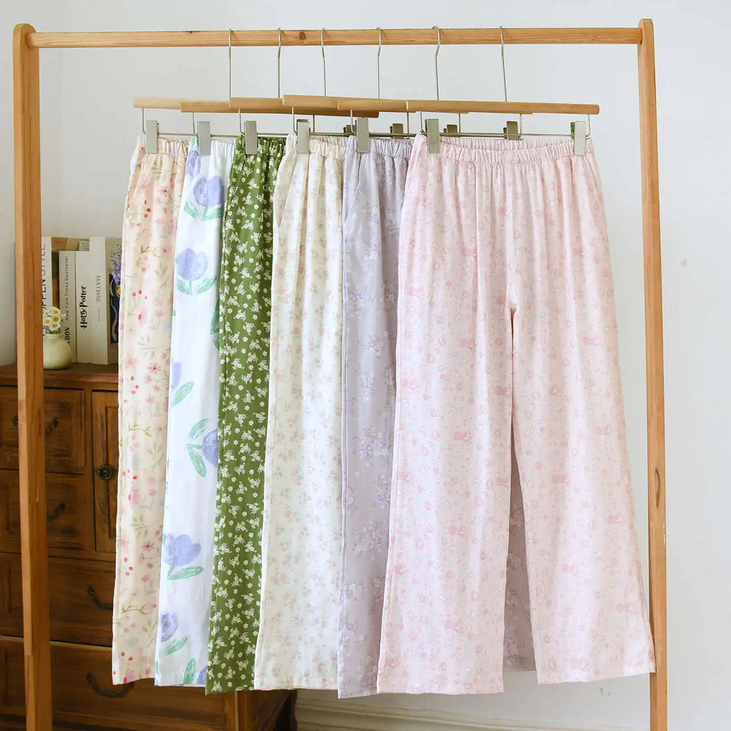 Women's Sleeper 100% Cotton Multi Color Printed Pants Casual Loose Bottoms