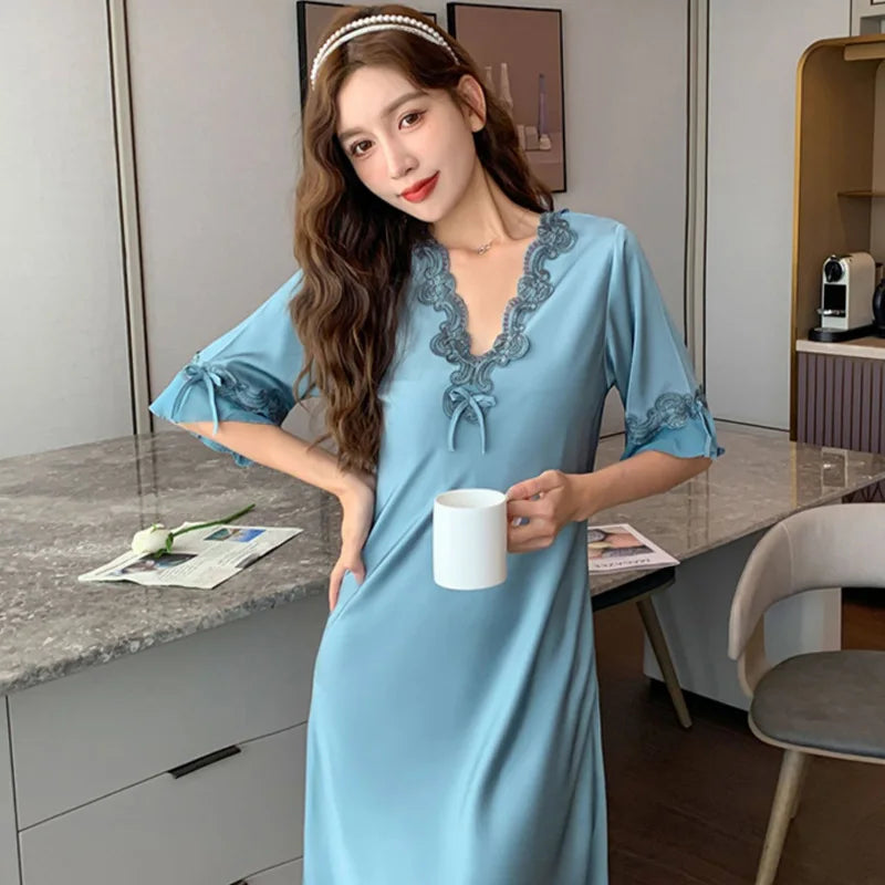 Women's Nightgown Lace Loungewear Short Sleeves