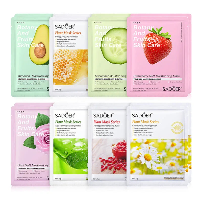 Natural Plant Face Mask Beauty Skincare Facial Masks Moisturizing Firming Hydrating Facial Mask Face Care Korean Cosmetics 8pcs