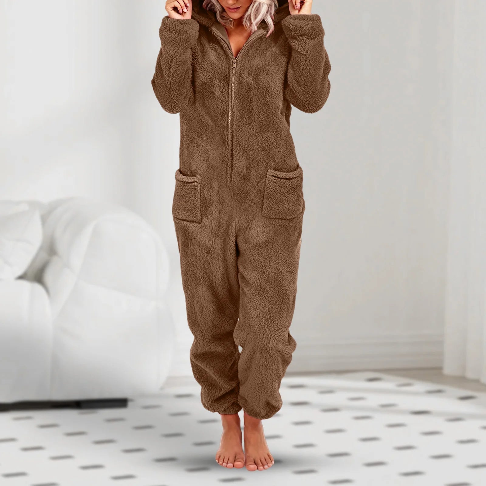 One-Piece Hooded Warm Flannel Long Sleeve Thickened Romper